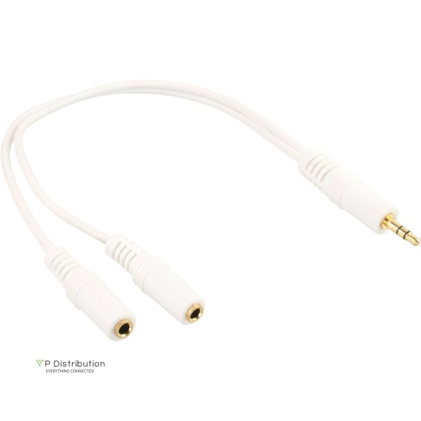 InLine&reg; Stereo Y cable 3.5mm stereo M to two 3.5mm stereo F white/golden, 0.1m