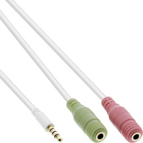 InLine® Audio Headset Adapter Cable 3.5mm male 4 Pin / 2x 3.5mm, white, 1m
