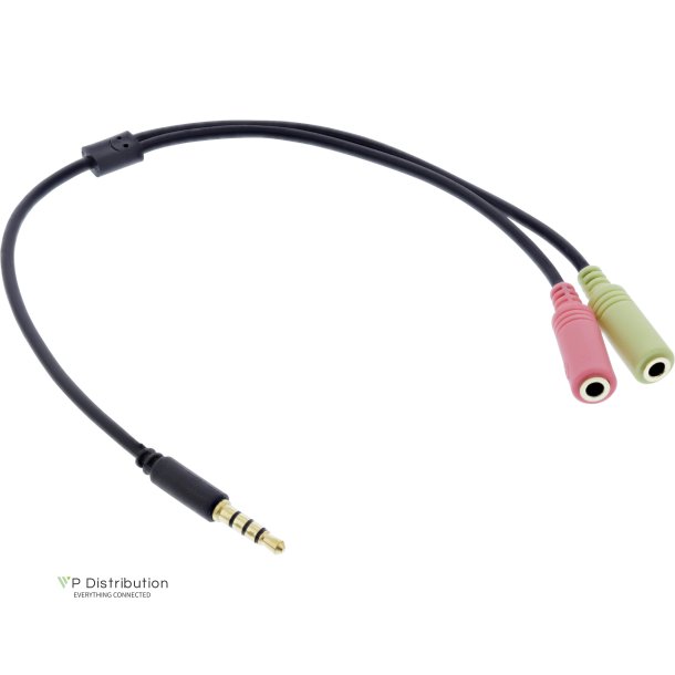 InLine Audio Headset Adpter Cable 3.5mm male 4 Pin to 2x 3.5mm 0.15m