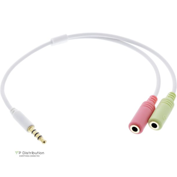 InLine&reg; Audio Headset Adapter 3.5mm 4 Pin to 2x 3.5mm Mic and Speaker 0.25m