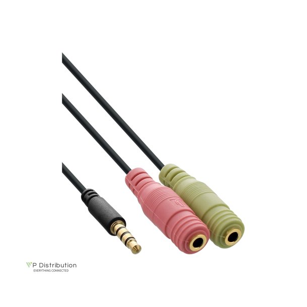 InLine&reg; Audio Headset Adpter Cable 3.5mm male 4 Pin to 2x 3.5mm 1m