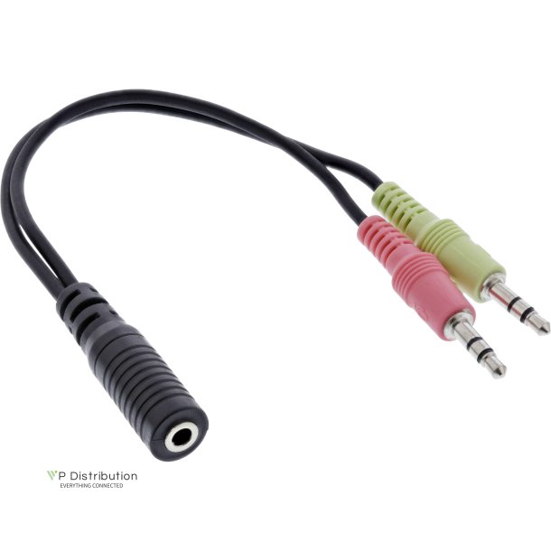 InLine&reg; Audio Headset adpter cable, 2x 3.5mm M to 3.5mm F 4pin, OMTP, 0.15m