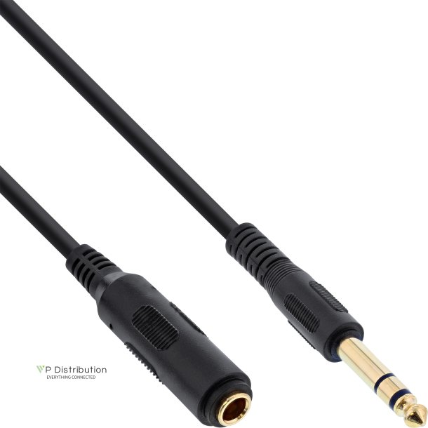 InLine&reg; Headphone extension cable 6.3mm Stereo male to female, gold plated, black, 2m