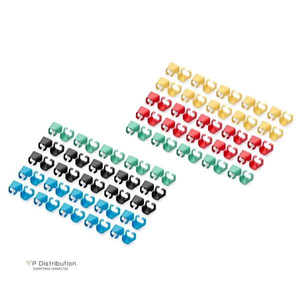 Color clips for RJ 45 cable Mixed colors, 20 pcs.x 5 colors, separate packs