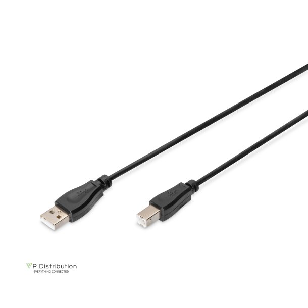Digitus USB connection cable, type A - B M/M, 1.0m, USB 2.0 suitable, bl