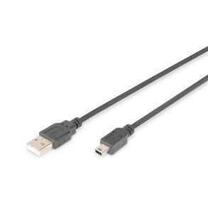 Digitus USB 2.0 connection cable, type  A - mini B (5pin) M/M, 1.0m, USB 2.0 conform, bl