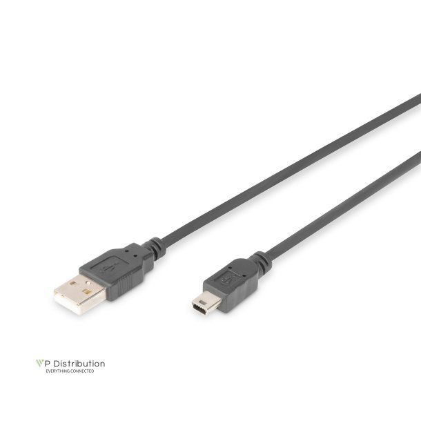 Digitus USB 2.0 connection cable, type  A - mini B (5pin) M/M, 1.8m, USB 2.0 conform, bl