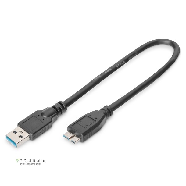 Digitus USB 3.0 connection cable, USB A - Micro USB B M/M, 0.25m, USB 3.0 conform, bl