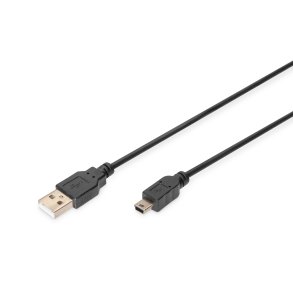 Digitus USB 2.0 connection cable, type  A - mini B (5pin) M/M, 3.0m, USB 2.0 conform,  bl