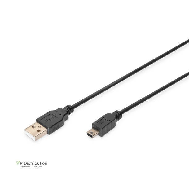 Digitus USB 2.0 connection cable, type  A - mini B (5pin) M/M, 3.0m, USB 2.0 conform,  bl