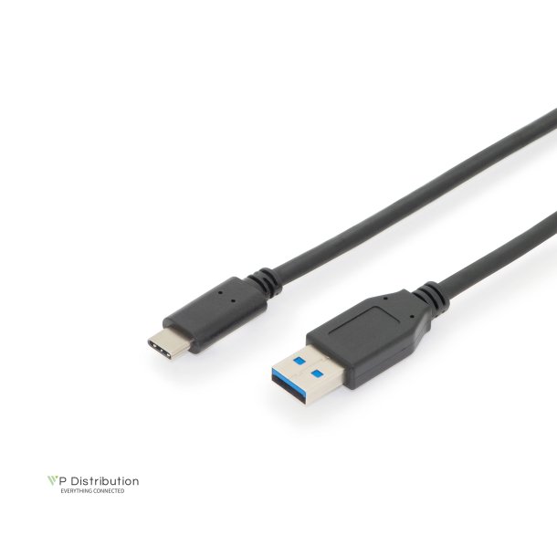 Digitus USB Type-C connection cable, type C to A M/M, 1.0m, Gen2, 3A, 10GB, 3.1 Version, bl