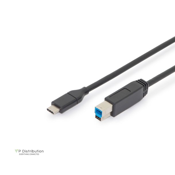 Digitus USB Type-C connection cable, type C to B M/M, 1.0m, Gen2, 3A, 10GB, 3.1 Version, bl