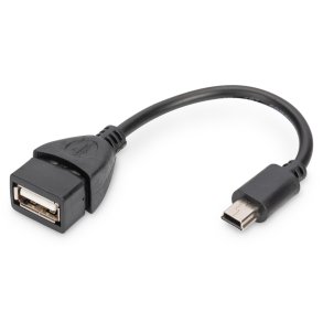 Digitus USB 2.0 adapter cable, OTG, type mini B - A M/F, 0.2m, USB 2.0 conform, bl