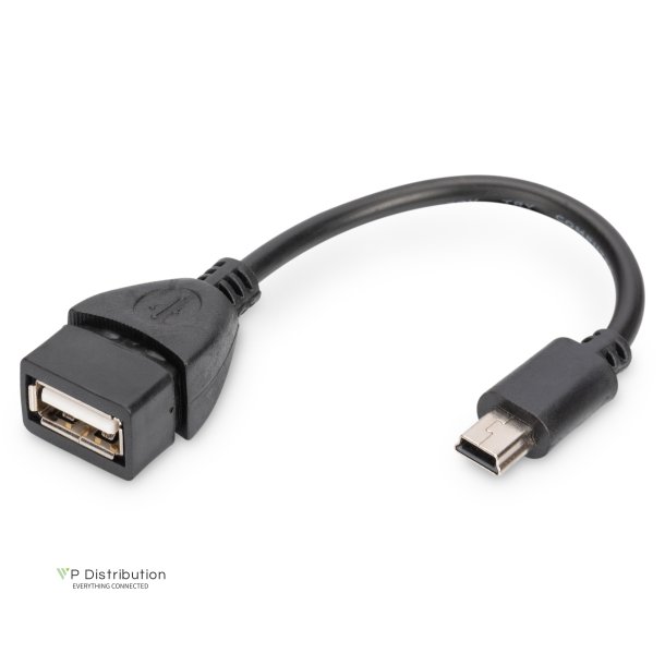 Digitus USB 2.0 adapter cable, OTG, type mini B - A M/F, 0.2m, USB 2.0 conform, bl