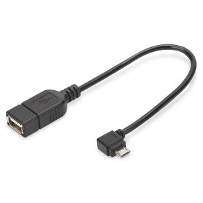 Digitus USB 2.0 adpter cable, OTG, type micro B - A M/F, 0.15m, USB 2.0 conform, right angle, bl