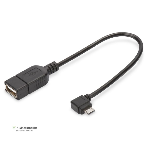 Digitus USB 2.0 adpter cable, OTG, type micro B - A M/F, 0.15m, USB 2.0 conform, right angle, bl