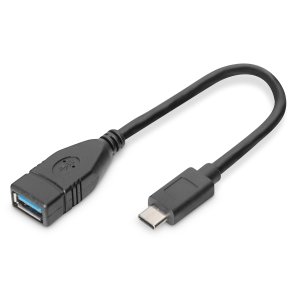 Digitus USB Type-C adapter cable, OTG, type C - A M/F, 0,15m, 3A, 5GB, 3.0 Version, bl