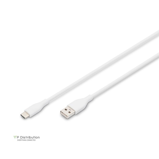 Digitus USB-C Silicone charging cable, USB-A - USB-C 1m, USB 2.0, 60W, white