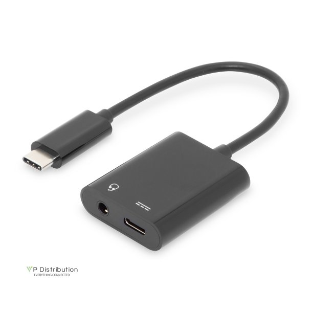 Digitus USB Type-C Splitter cable, type C - 3.5mm+type C M/F/F, 0.2m, Gen2, 5A, 10GB, Vers. 3.1, bl