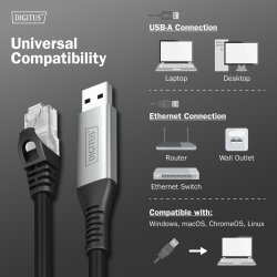 USB-A - RJ45 CAT 6A S/FTP Cable, 1 Gbit/s, 5m USB 3.2 Gen1, LSZH Jacket
