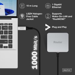 USB-A - RJ45 CAT 6A S/FTP Cable, 1 Gbit/s, 10m USB 3.2 Gen1, LSZH Jacket