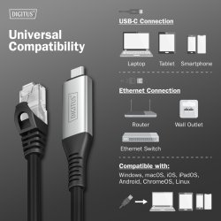 USB-C - RJ45 CAT 6A S/FTP Cable, 1 Gbit/s, 3m USB 3.2 Gen1, LSZH Jacket