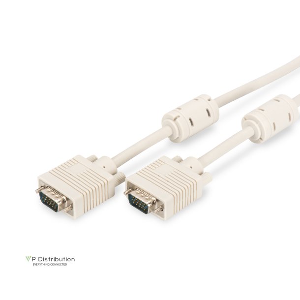 Digitus VGA Monitor connection cable, HD15 M/M, 5.0m, 3Coax/7C, 2xferrite, be