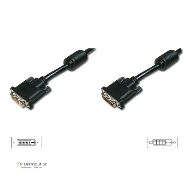 Digitus DVI extension cable, DVI(24+1), 2x ferrit M/F, 5.0m, DVI-D Dual Link, bl