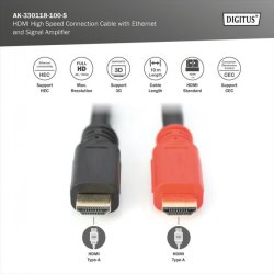 Digitus HDMI High Speed Connection Cable, Type A, w/amp. M/M, 10.0m, Ultra HD, 4K@30Hz, gold, bl