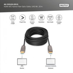 Digitus HDMI AOC Connection Cable, Type A M/M, 20.0m, Ultra HD, 8K@60 Hz, gold, bl