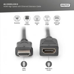 Digitus HDMI High Speed Extension Cable, Type A M/F, 3.0m, w/Ethernet, UHD 4K, HDMI 1.4, gold, bl