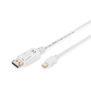 Digitus DisplayPort Connection Cable, Type mini  DP - DP M/M, 1.0m, w/interlock, Full HD, DP 1.1a conf., wh