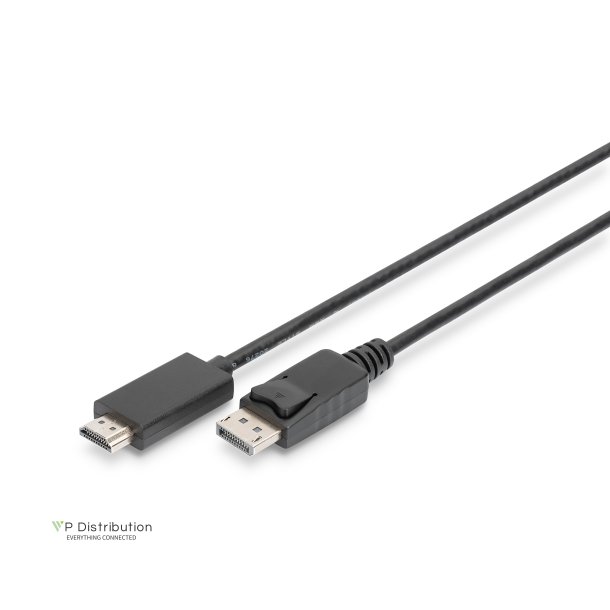 Digitus DisplayPort Adapter Cable, Type DP - HDMI A M/M, 1.0m, w/lock,4K@60Hz, DP 1.2, HDMI 2.0, bl