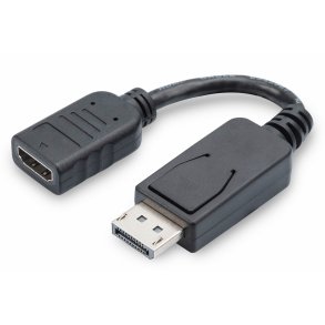 Digitus DisplayPort Adapter Cable, Type DP-HDMI A M/F, 0.15m,w/interlock, DP 1.1a comp., bl
