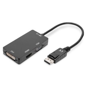 Digitus DisplayPort Converter Cable, Type DP-HDMI,DVI,VGA M-F/F/F, 0.2m, 3in1 Multi-Media cable, gold,bl