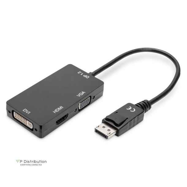 Digitus DisplayPort Converter Cable, Type DP-HDMI,DVI,VGA M-F/F/F, 0.2m, 3in1 Multi-Media cable, gold,bl