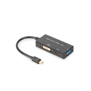 Digitus DisplayPort Converter Cable, Type mDP-HDMI,DVI,VGA M-F/F/F, 0.2m, 3in1 Multi-Media, gold, bl