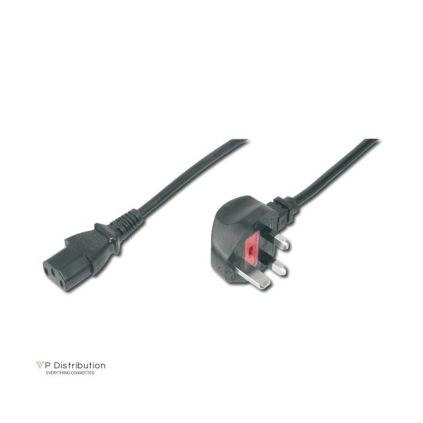 Digitus Power Cord, UK plug, 90 angled - C13 M/F, 1.8m, H05VV-F3G 0.75qmm, fuse 5A, black