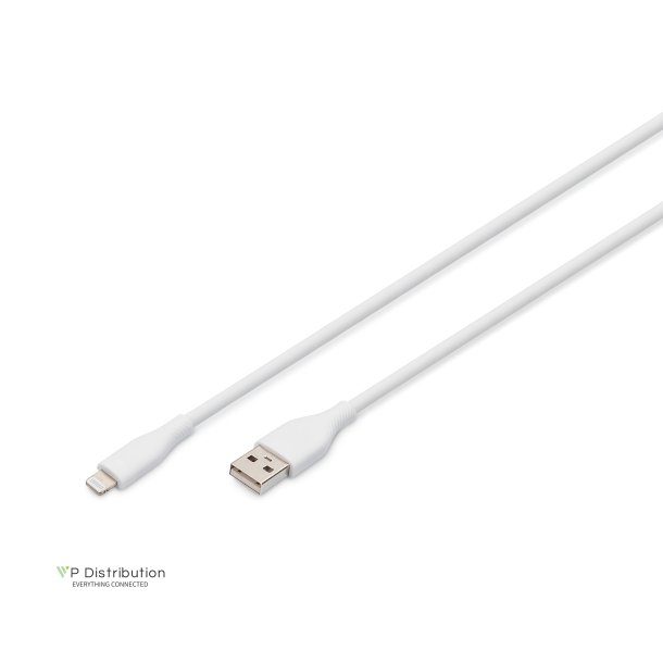 Digitus USB Silicone charging cable, USB-A - Lightning 0,5m, USB 2.0, 12W, white