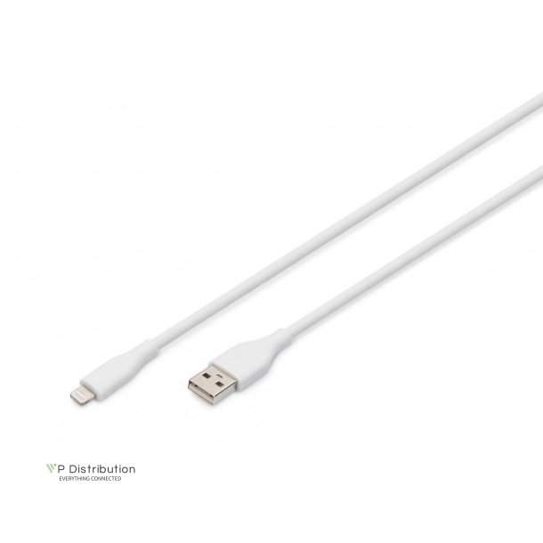 Digitus USB Silicone charging cable, USB-A - Lightning 1m, USB 2.0, 12W, white