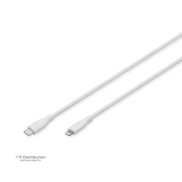 Digitus USB Silicone charging cable, USB-C - Lightning 0,5m, USB 2.0, 60W, white