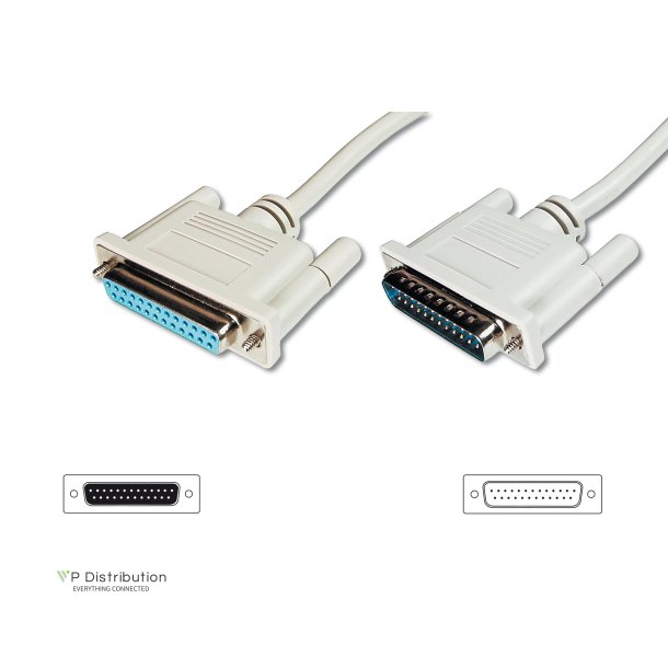 Digitus Datatransfer extension cable, D-Sub25 M/F, 10.0m, serial/parallel, molded, be