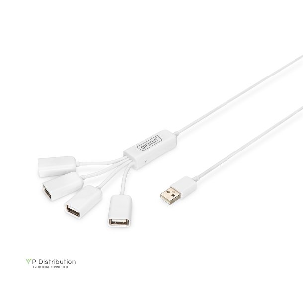Digitus USB 2.0 Cable Hub, 4-Port 4x USB A/F, 1x USB A male, DC2.5mm (PSU not incl.)