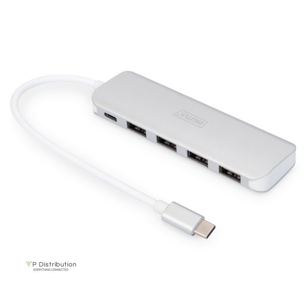 Digitus 4-Port USB-C HUB + PD 4x USB 3.0, 1x PD Charging, silver