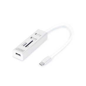 Digitus USB 2.0 Type-C HUB with Cardreader 3x USB 2.0. 1x SD, 1x MicroSD Port, Aluminium