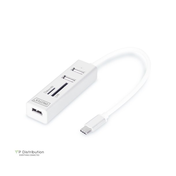 Digitus USB 2.0 Type-C HUB with Cardreader 3x USB 2.0. 1x SD, 1x MicroSD Port, Aluminium