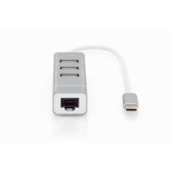 Digitus USB 2.0 Type-C 3-Port HUB &amp; Fast Ethernet LAN 3x USB A/F, 1x RJ45 Lan, Chipset: FE1.1S/RTL8152B