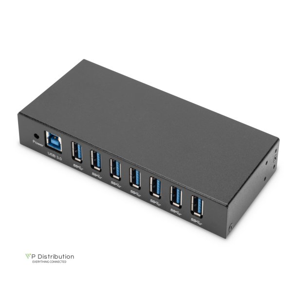 Digitus USB 3.0 HUB, 7 Port, Industrial, Metal incl. PSU 15-kV ESD, Table, Wall, DIN Rail mount
