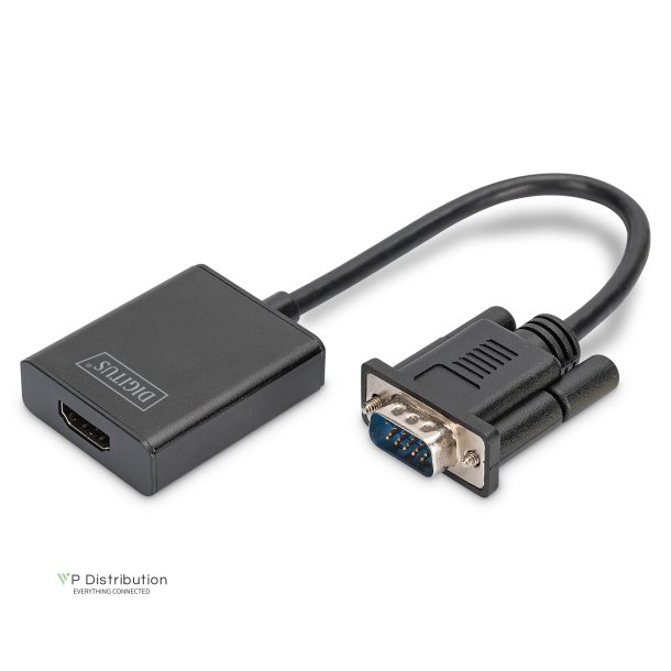 Digitus VGA to HDMI Converter + Audio (3.5mm) Full HD (1080p), cable type (15 cm), black