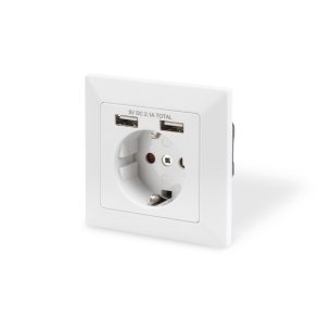 Digitus Safety Wall Outlet, 2x USB, USB output total: 5V 2.1A, Input: AC 250V 50Hz, RAL 9003